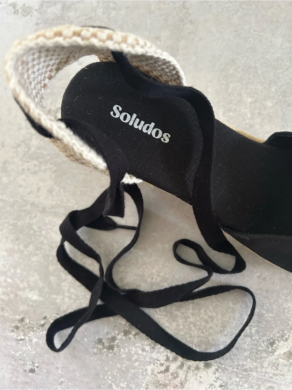 SOLUDOS Lyon Ankle Wrap Wedge Espadrille Sandals, Noche Black 7.5 NWOB